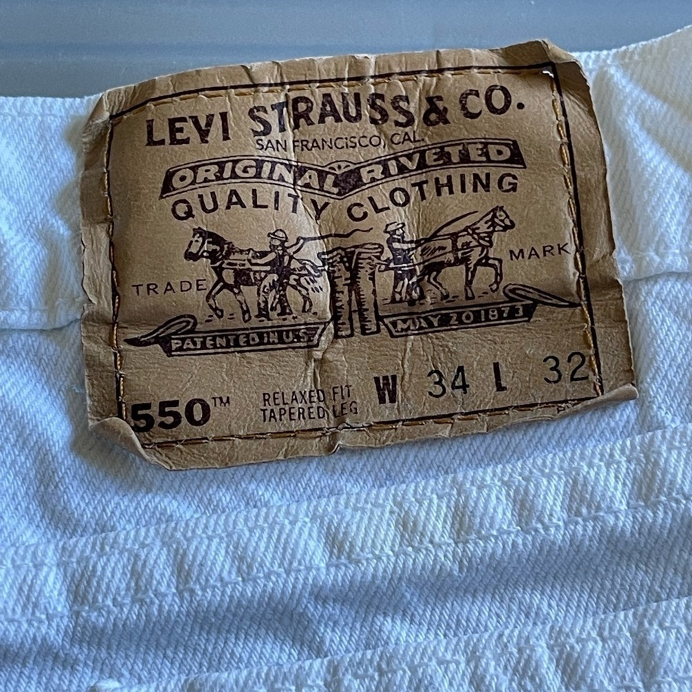 Levi’s vintage orange tab 550 relax fit white rigid denim diy cut off mom short - Picture 10 of 11